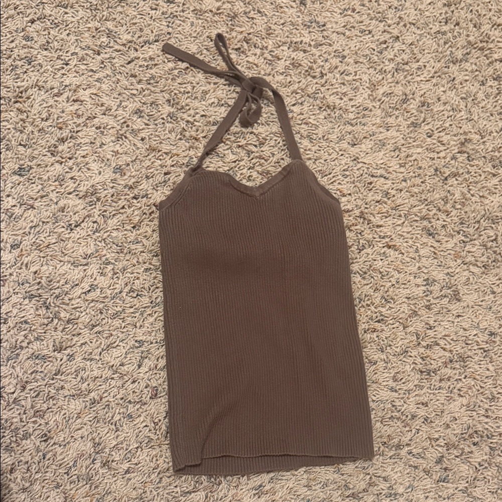 Y2K Brown Ribbed Halter Top